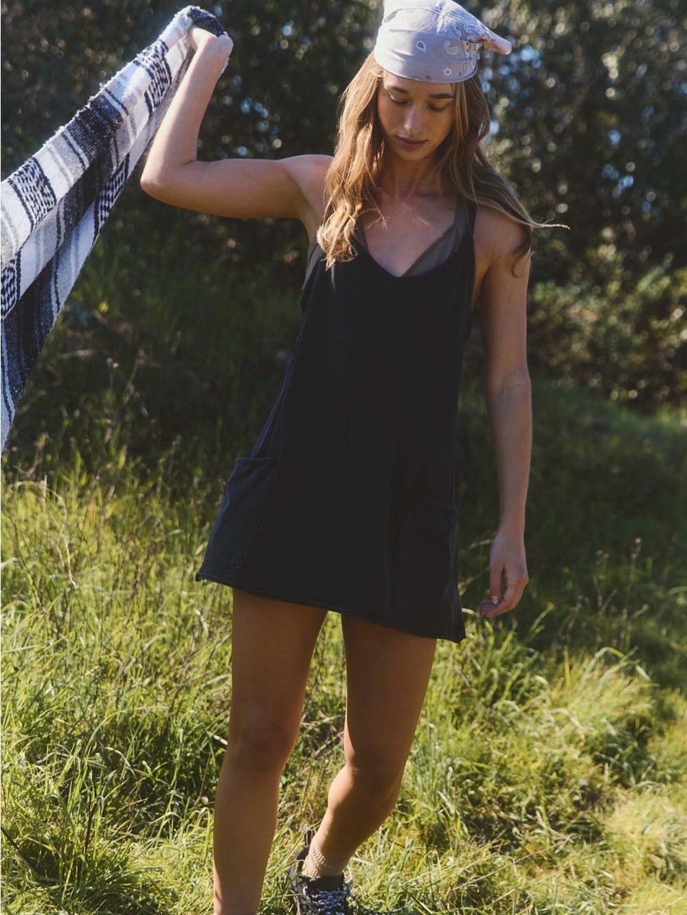 FREE PEOPLE MOVEMENT Hot Shot Mini Dress in Black Wash (M)